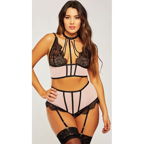 Plus Size Estrella Strappy Bra Set - Pink/Black. Opens flyout.