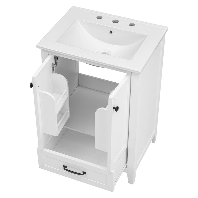 24" Bathroom Vanity with Sink, Solid Wood & MDF Cabinet, Drawer and Doors