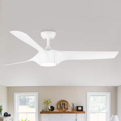 YUHAO 56 inch 6 Speed Quiet DC Motor Indoor Matte White Ceiling Fans with Lights and Remote Control
