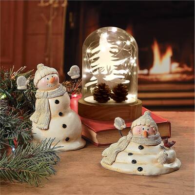 Lighted Snowy White Christmas Tree Battery-Operated Glass Globe Holiday Decoration - 7.9" H x 5.5" W x 5.5" D