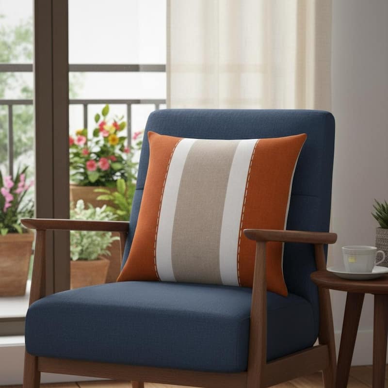 20" X 20" Rust And Gray Linen Striped Zippered Pillow - Polyester - Single - 20.00 in. x 20.00 in. x 4.00 in. - Pillow Sets - Rust/Gray