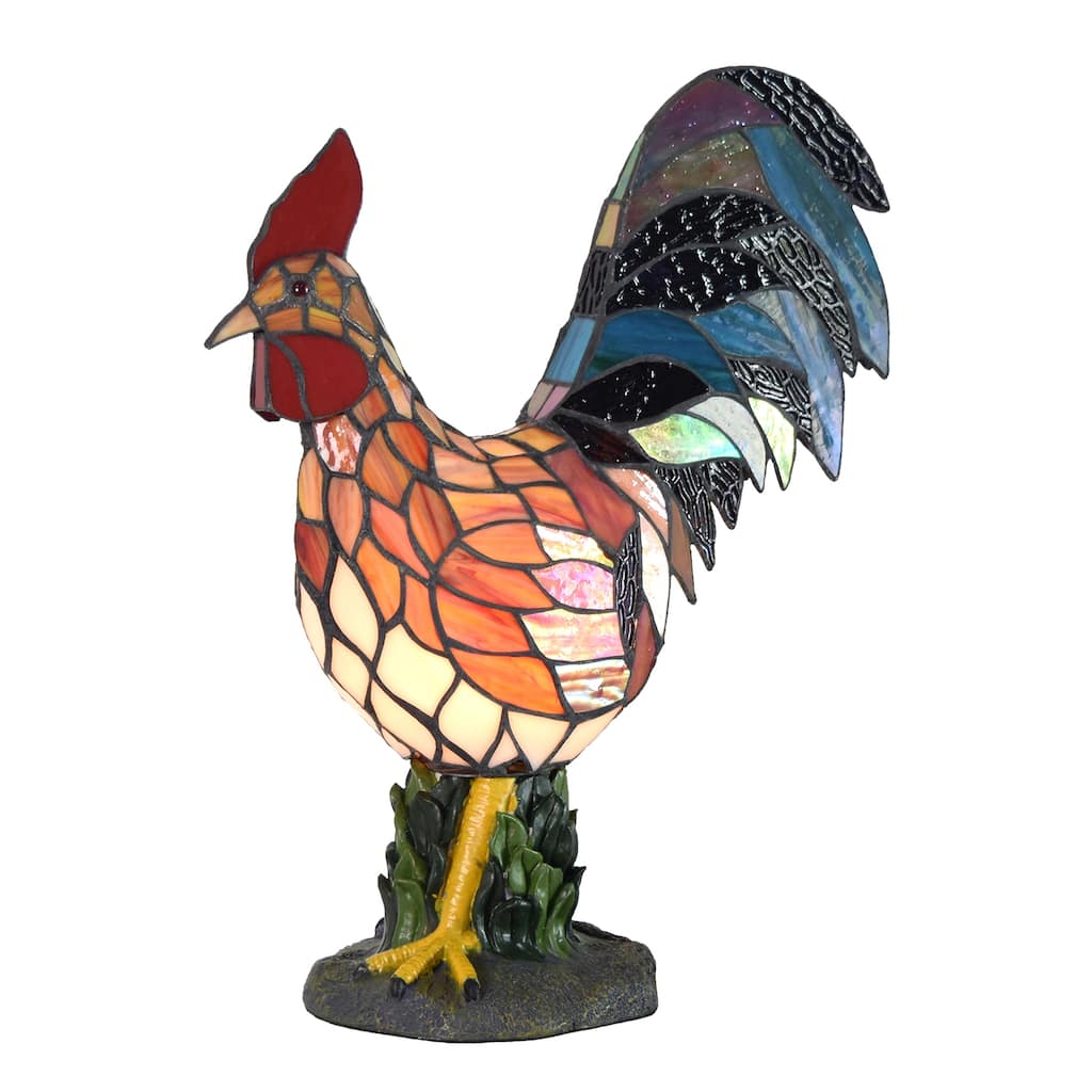 17.5 inches Tall Tiffany Morning Rooster Accent Lamp - 17.5 inches Tall