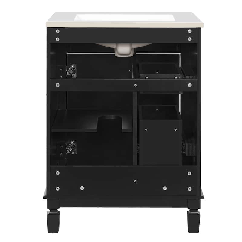 24" Bathroom Vanity With Ceramic Sink, Small Bathroom Sink Cabinet, Modern Cabinet With 2 Drawers And Adjustable Shelf