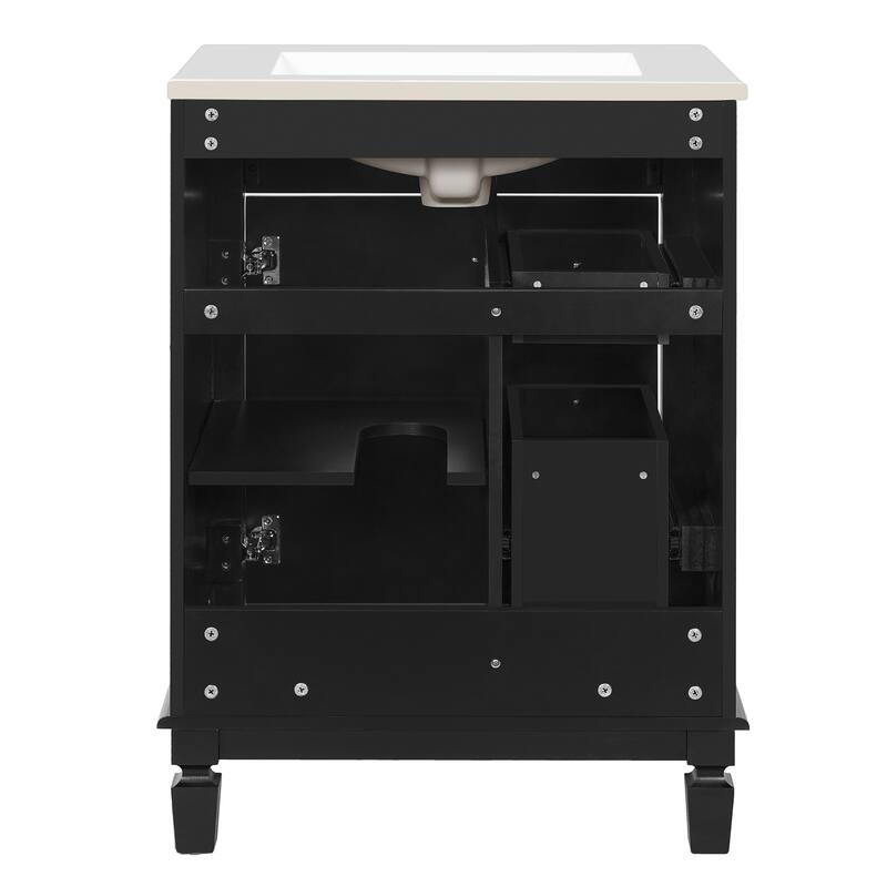 24" Bathroom Vanity with Ceramic Sink Bathroom Storage Cabinet with 2 Drawers and Adjustable Shelf