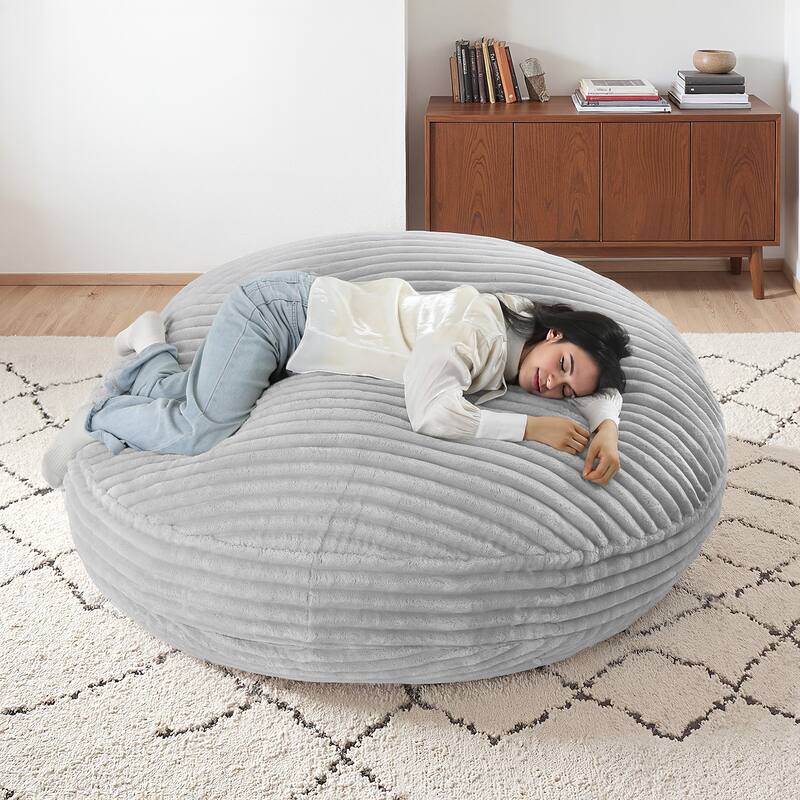Round Bean Bag Chair and Lounger Pet-Friendly Design - GRAY