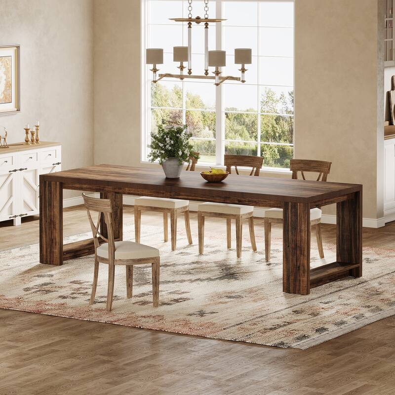 86.61 Inch Extra Long Wood Dining Table Kitchen Table for 6-8 - Rustic Brown