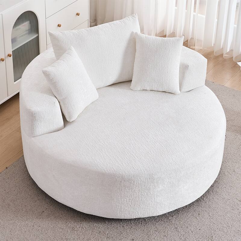 Oversized Swivel Accent Chair, Chenille Round Chairs Upholstered Swivel Chair, Single Sofa Armchair, Sleeper Chair