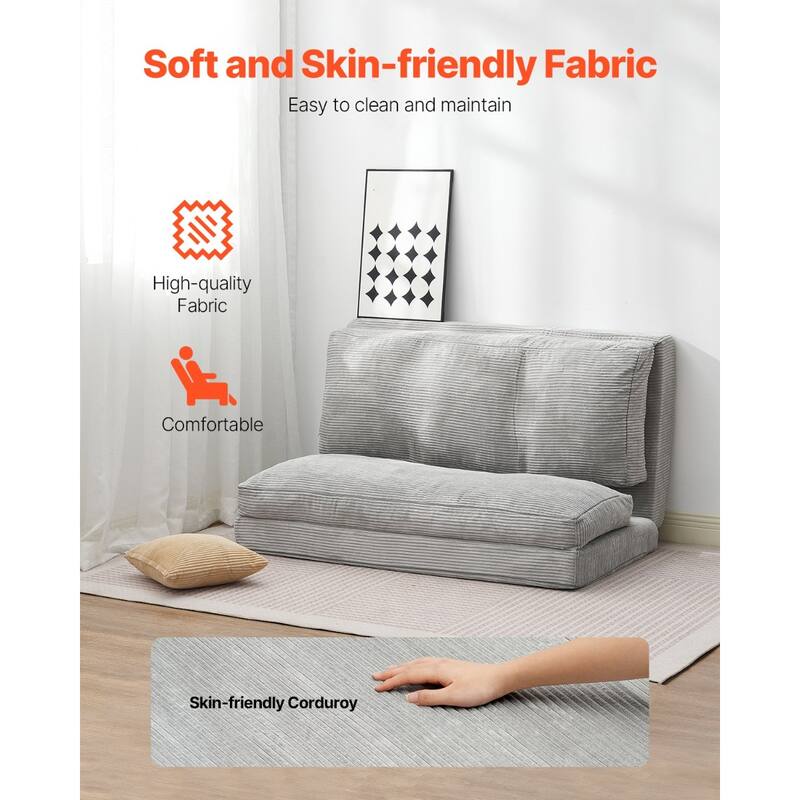 Dark Grey Full Foam Fabric Foldable Sofa Bed with Ergonomic Backrest - 94.88” L x 54” W x 4.72” H