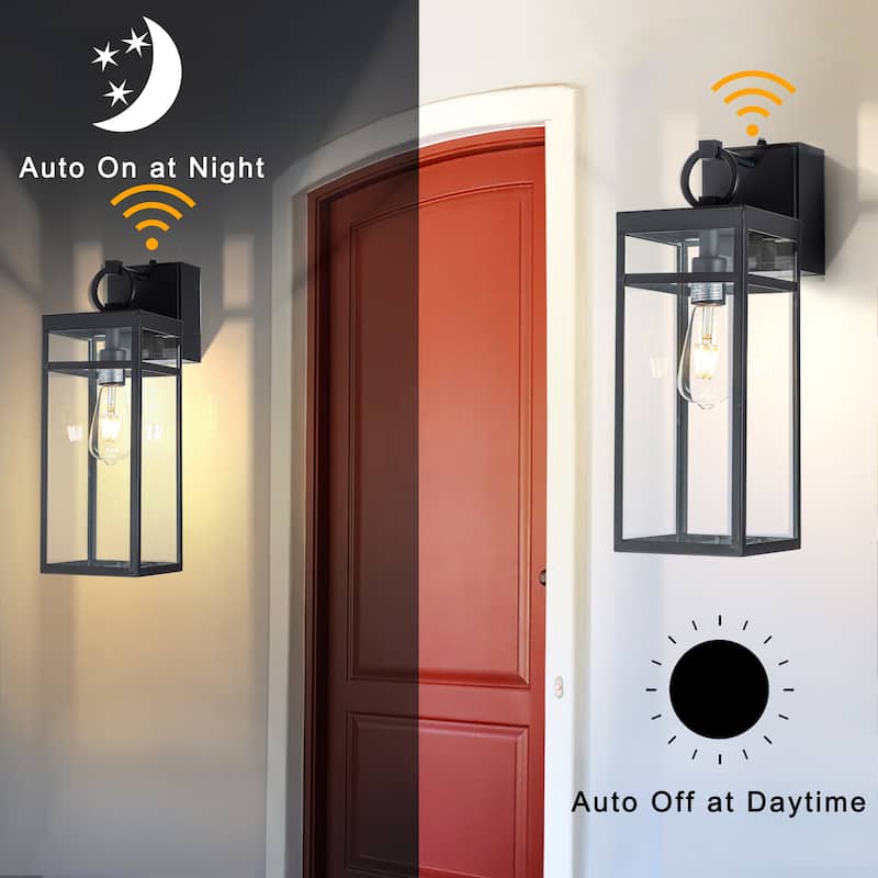 1 Light Black Dusk to Dawn Sensor Outdoor Wall Lantern Coach Sconces Light with Clear Glass and built-in GFCI Outlets (1-Pack）