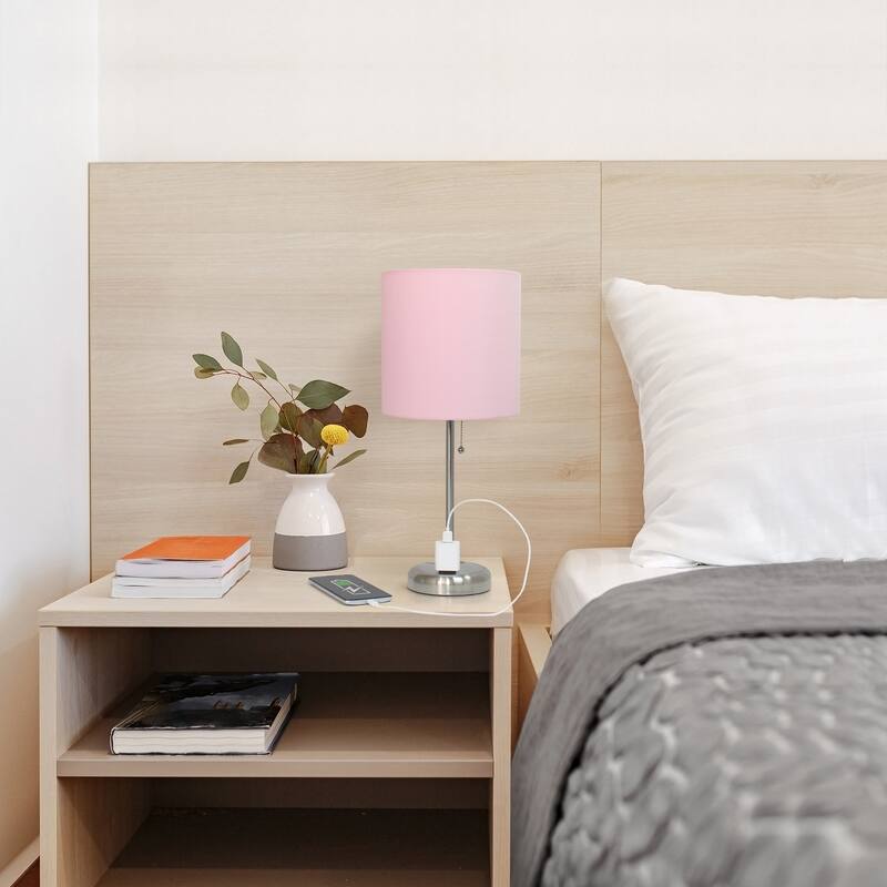 19.5" Power Outlet Metal Lamp in Steel w Aqua Shade