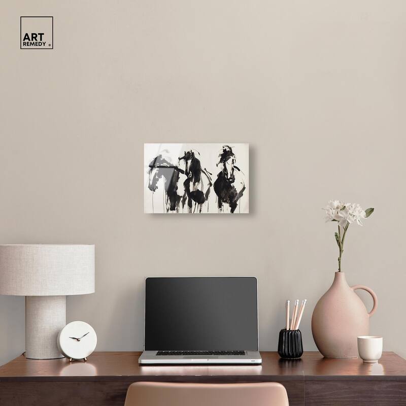 Horses in Ink Acrylic by Art Remedy, Ready to Hang