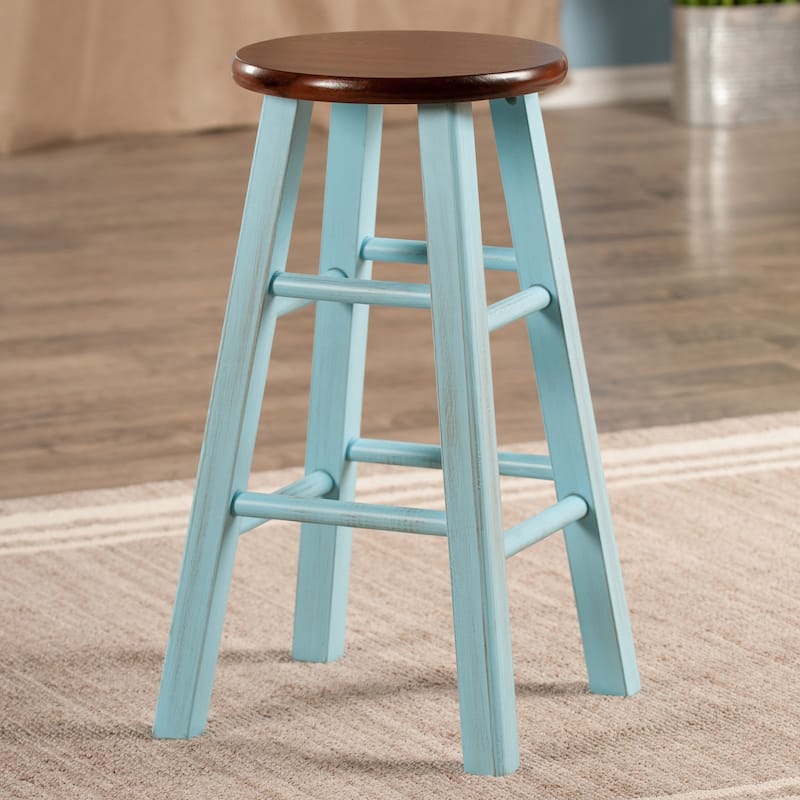 Ivy Counter Stool - 13.4 x 13.4 x 24.2 inches - Rustic Light Blue / Walnut