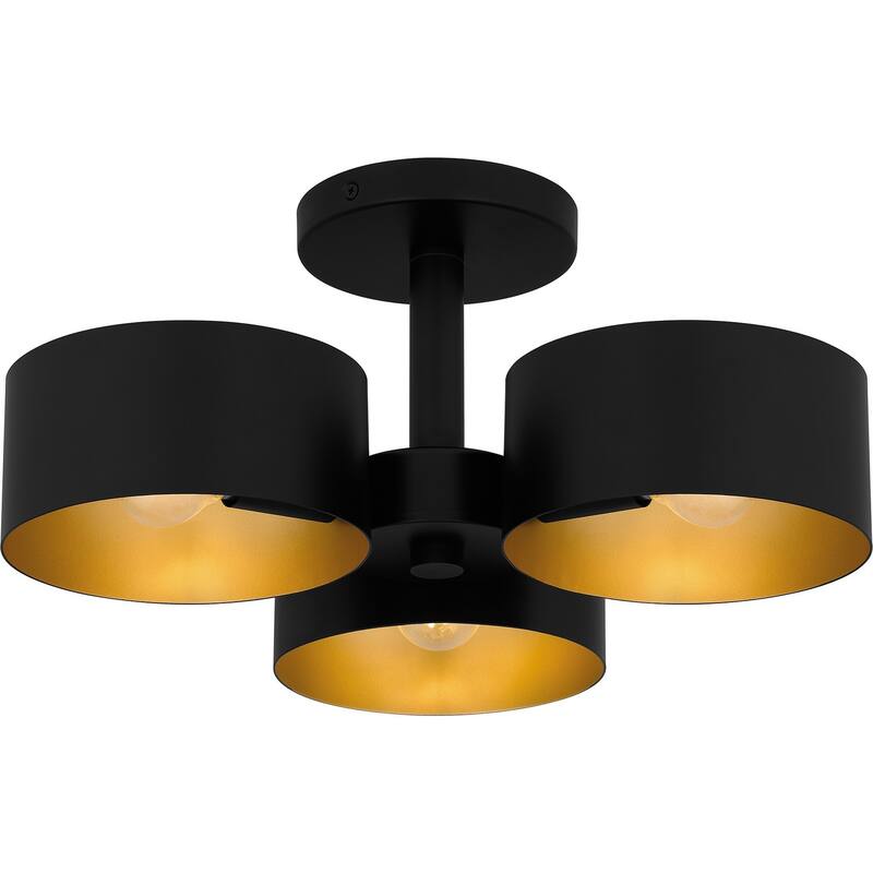 Matte Black Three Light Semi Flush Mount from the Quoizel Semi-Flush Mount Collection