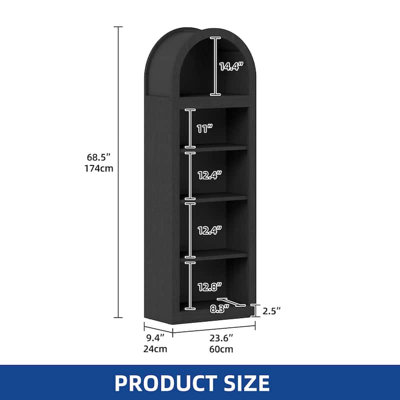 Moasis 71"/68" Tall Arched Bookshelf with Storage, Arched Bookcase with 2 Drawers and Doors