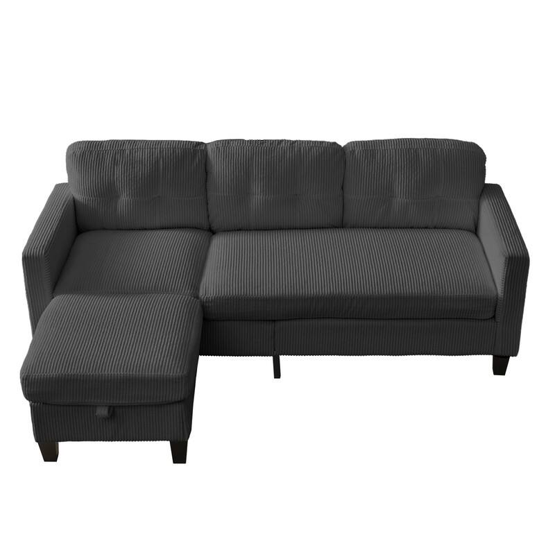 Mixoy 76'' L-Shaped Small Sofa Couch,3-Seater Corduroy Sectional Sofa with Storage Ottoman