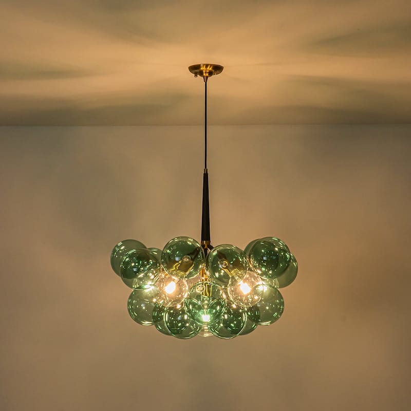 Glam Art Deco Cluster Glass Globe Green Bubble Chandelier