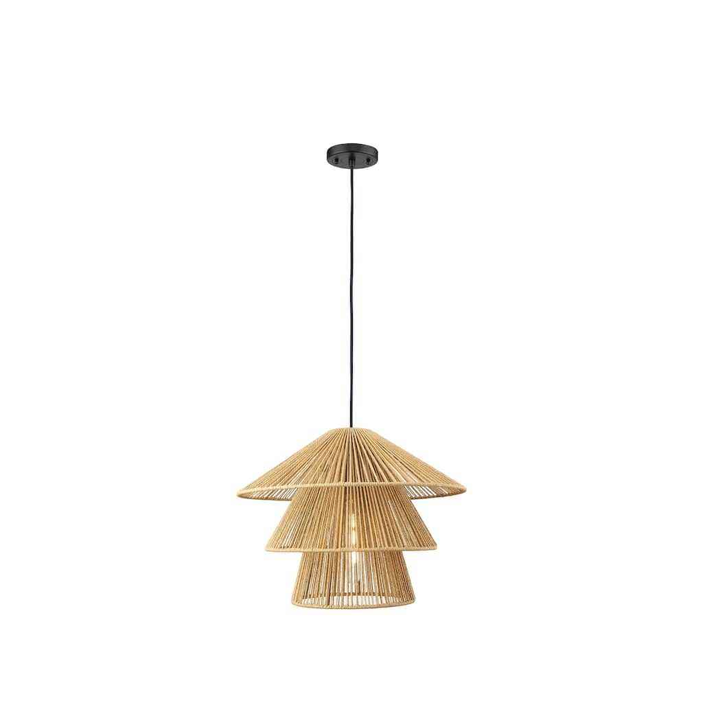 Innovations Lighting Canton - 1 Light 19" Cord Hung Pendant - Matte Black Finish - Natural Shade