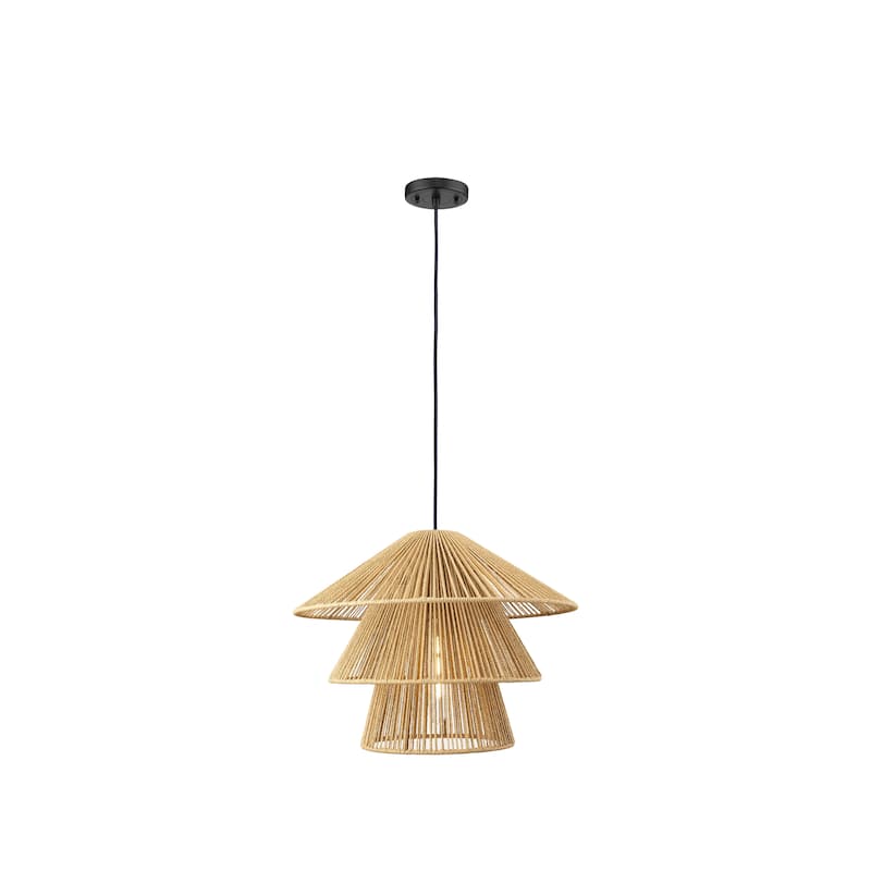 Innovations Lighting Canton - 1 Light 19" Cord Hung Pendant - Matte Black Finish - Natural Shade - Matte Black