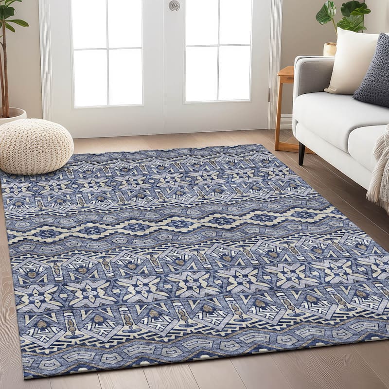 Machine Washable Indoor/ Outdoor Chantille Mosaic Global Rug
