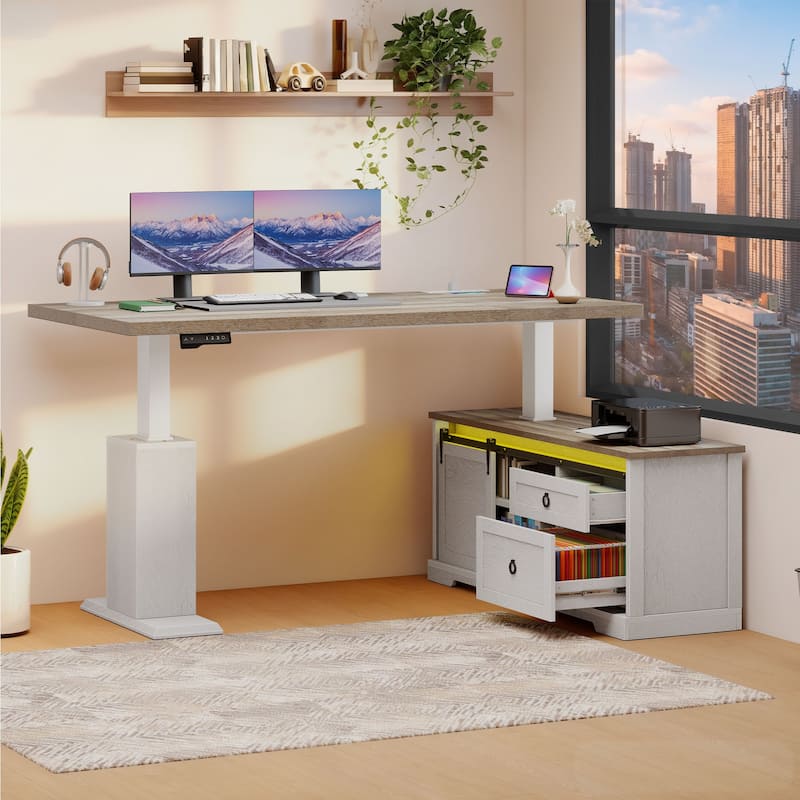 Moasis L-Shaped Electric Standing Desk with LED Lights