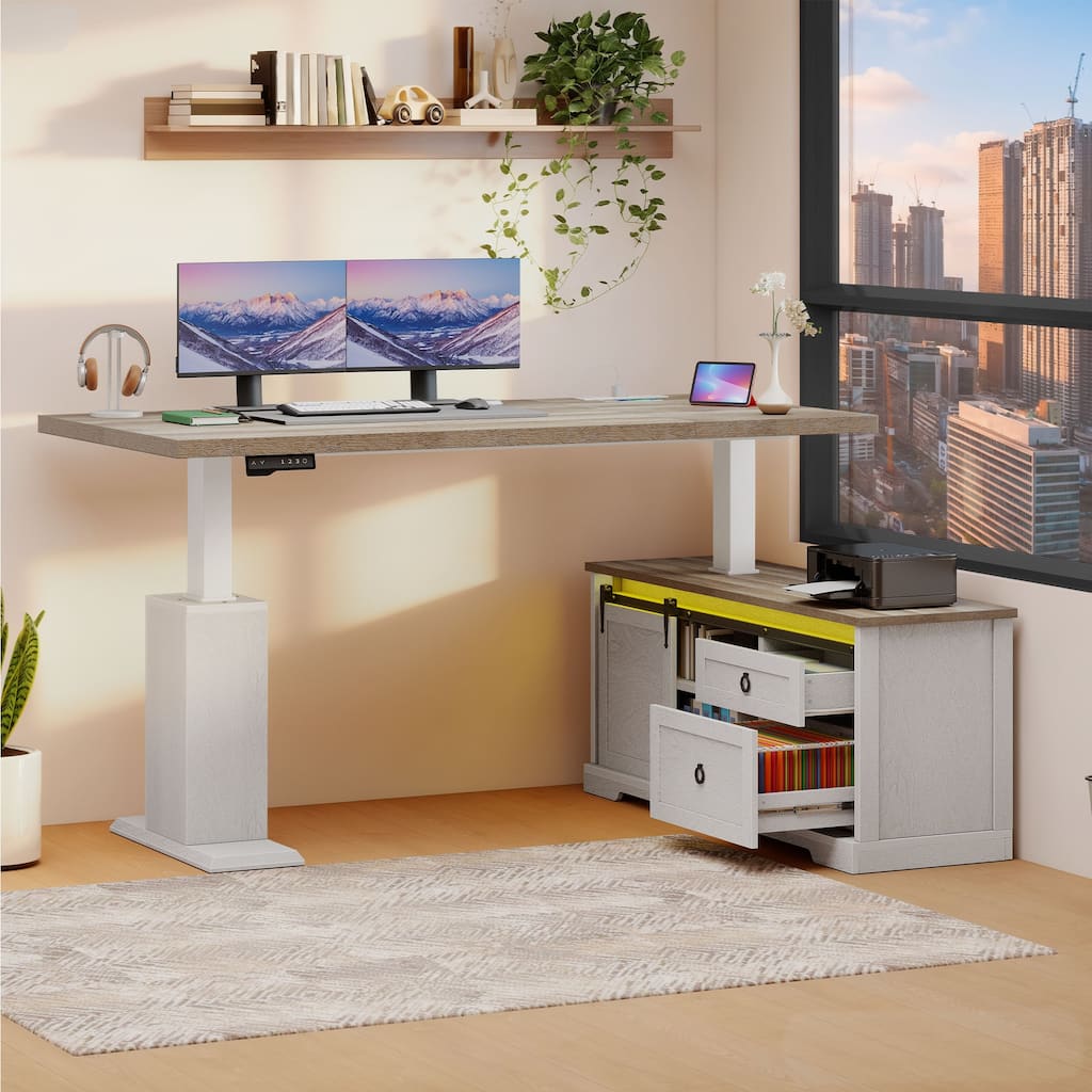 Moasis L-Shaped Electric Standing Desk with LED Lights