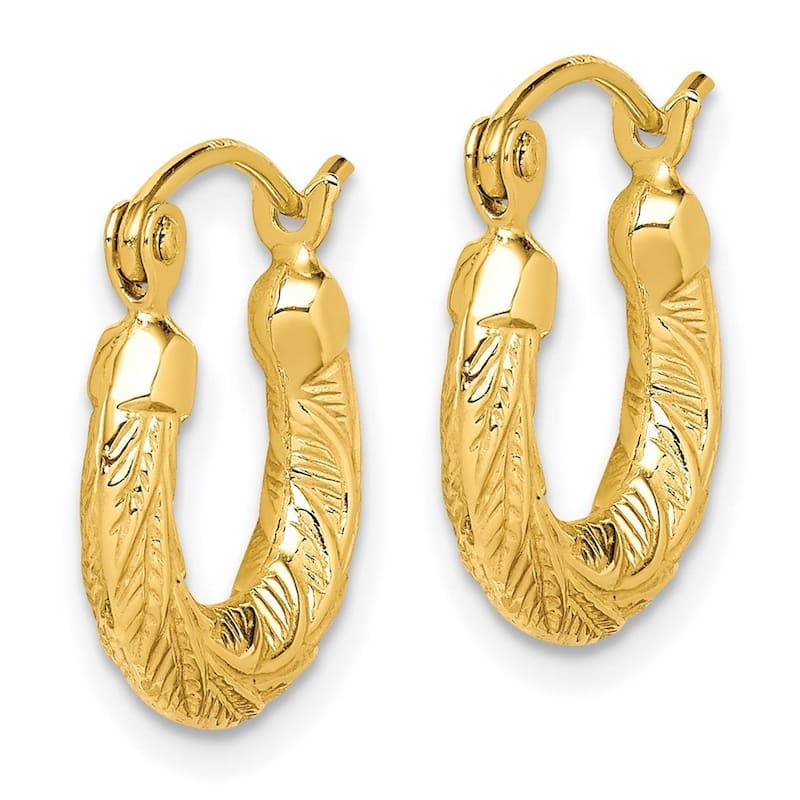 Curata 10k Yellow Gold Etched Fancy 8x3mm Small Hoop Earrings