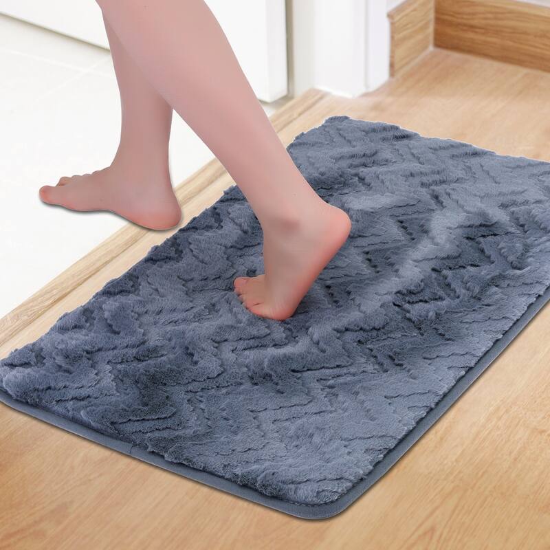 Bathroom Mat Soft Absorbent Non-Slip Backing Quick Dry Bath floor Rugs Home Gifts - Grey - 16" x 24"