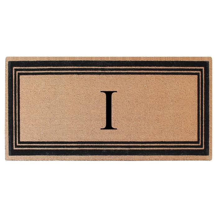 A1HC Natural Coir Monogrammed Flock Anti shed Treated Durable Doormat BlackBeige - 36"X72" - I