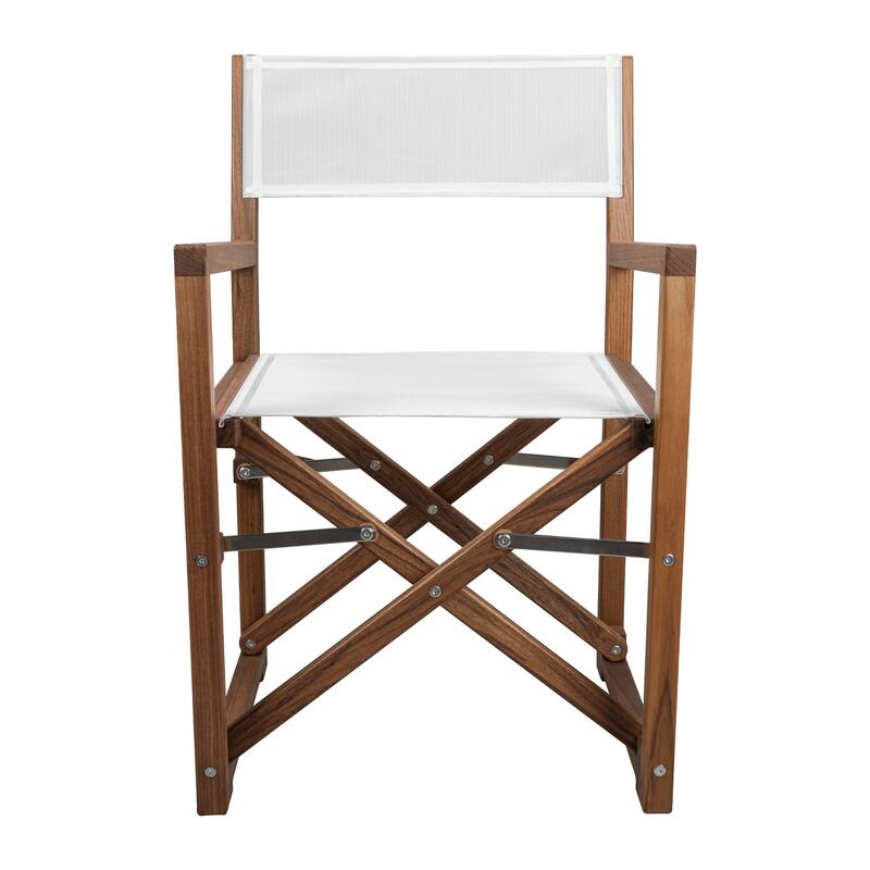 Teak Director Chair with Batyline Fabric - White Batyline Fabric