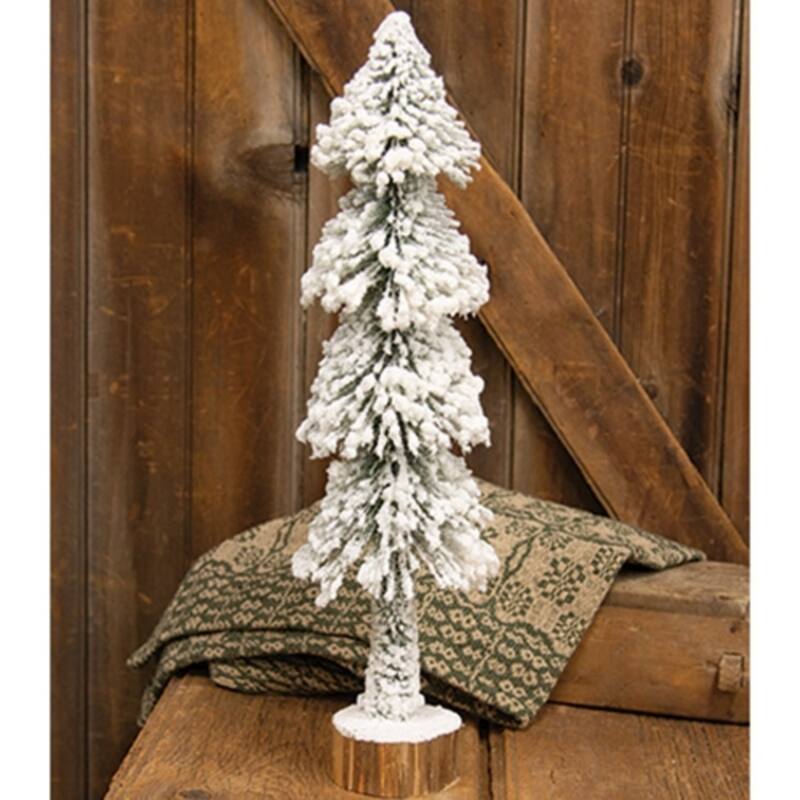 20 Inch Flocked Skinny Pine Tree Snowy Tabletop Decoration - 3.5” x 20”