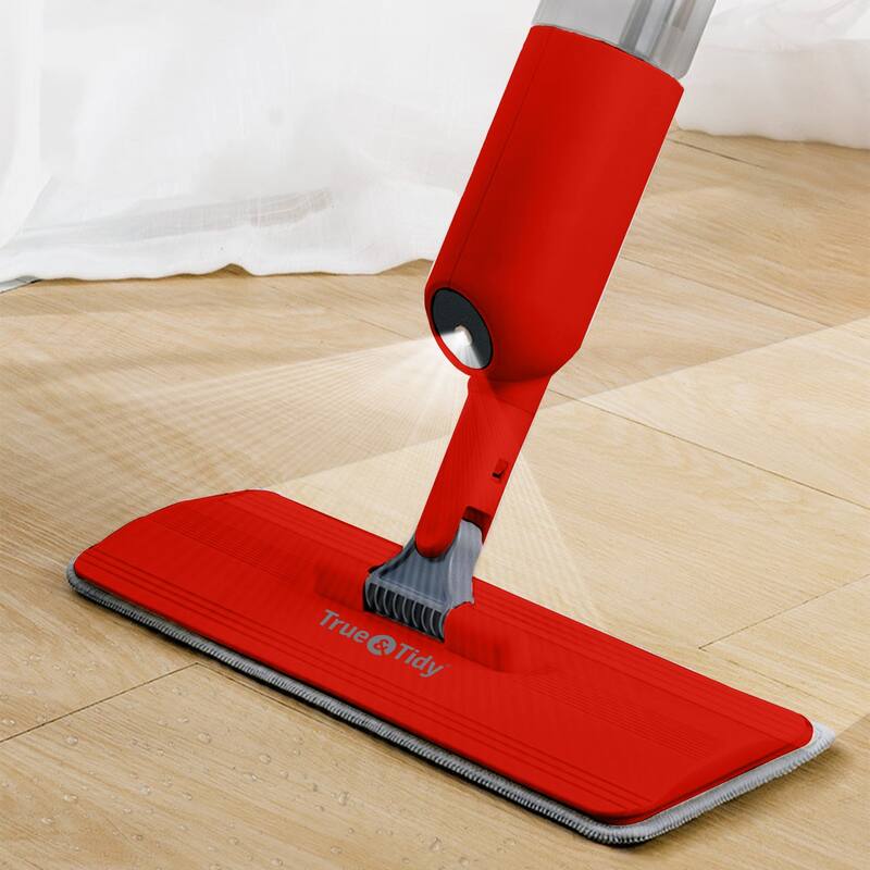 True & Tidy Spray Mop with 360-Degree Swivel Mop Head, Removable Water Tank, 1 Microfiber Mop Pad in Red
