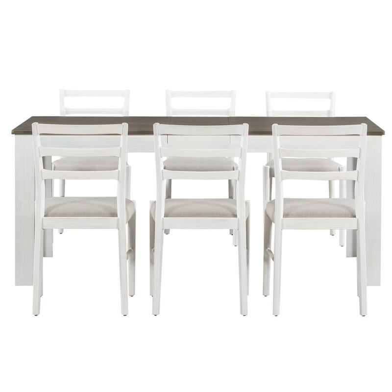 7-Piece Wooden Dining Table Set with Extendable Table and Storage Drawers for Family Gatherings