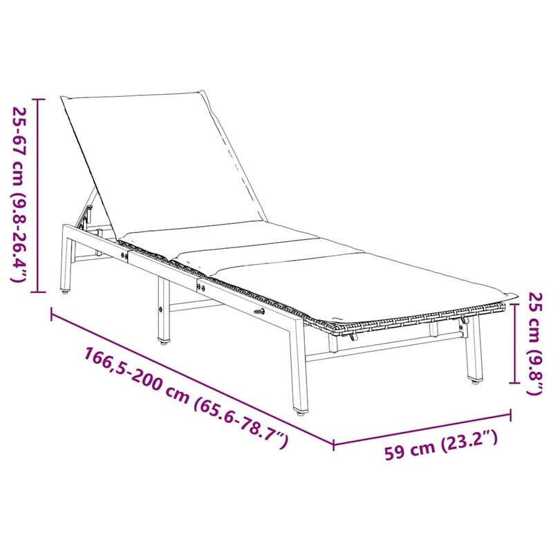 vidaXL Sun Lounger with Cushion Poly Rattan - 78.7" x 23.2" x 9.8"/19.3"/23.2"/26.4"