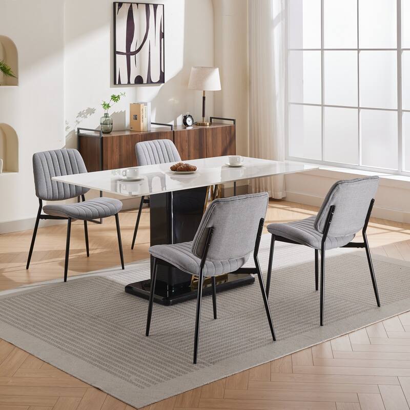 2 Piece Linen Dining Chair Set with Metal Legs, Curved Backrest Dining Room Chair Indoor Lounge Side Chair