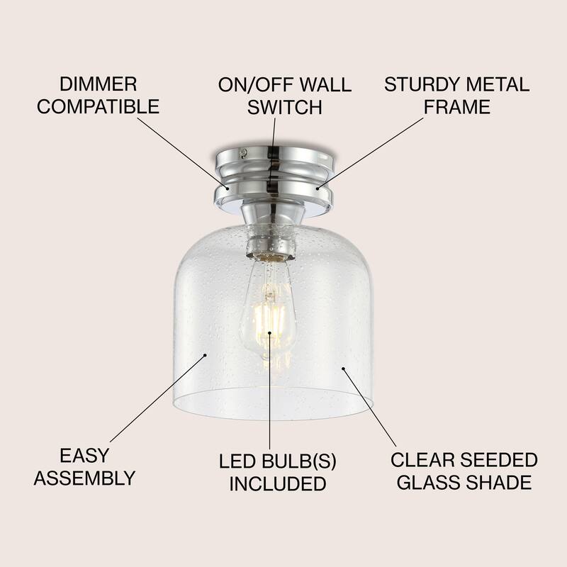 Atlas 7.75" Metal/Bubbled Glass LED Flush Mount, Chrome by JONATHAN Y