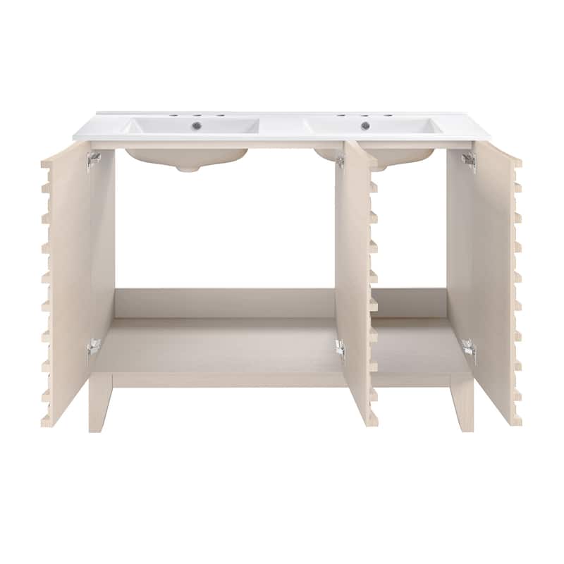 Cascade 48" Freestanding Bathroom Vanity In White Oak With 3-Hole Widespread Double Basin Sink Top - 48