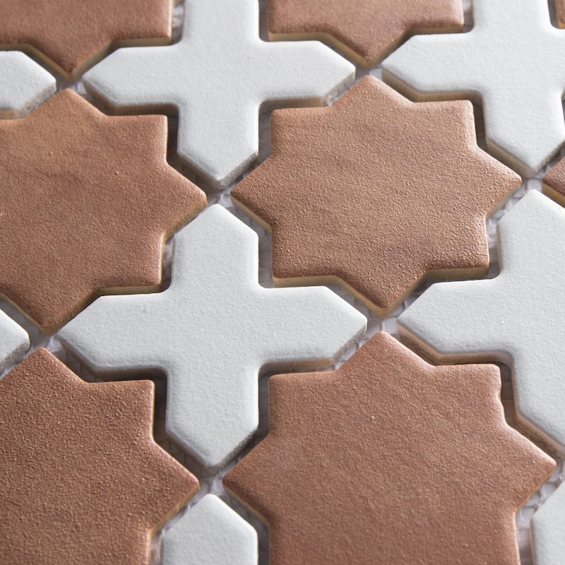 Merola Tile Sentier des Cotto 2" Star with White Cross 11-7/8" x 11-7/8" Porcelain Mosaic Floor and Wall Tile