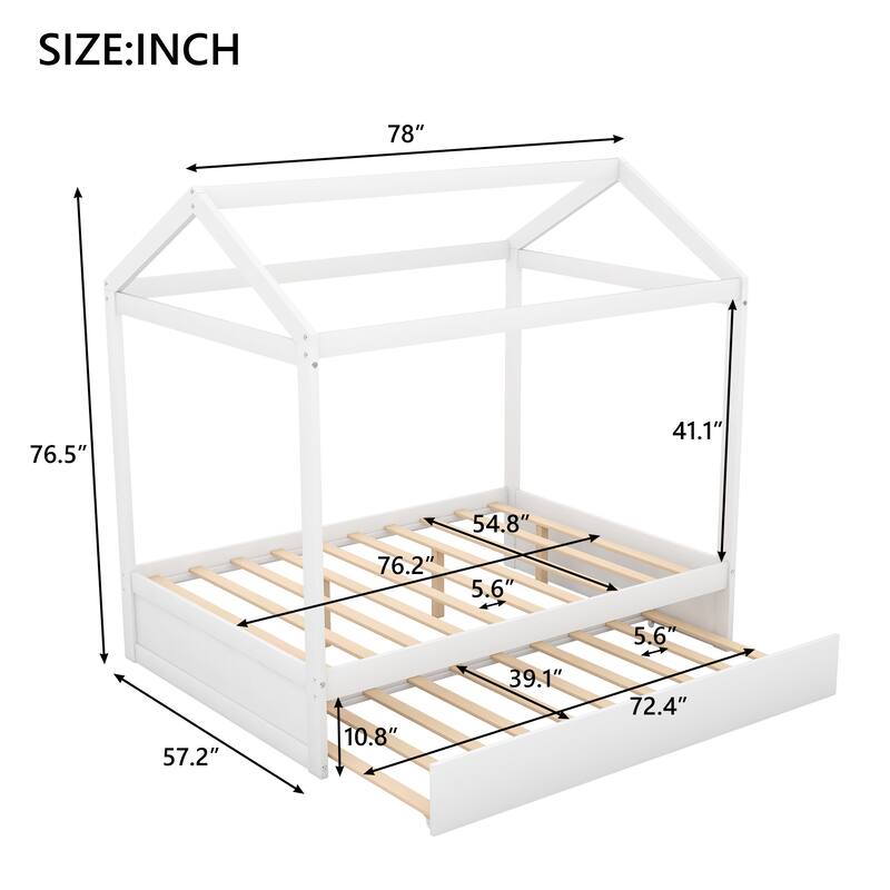 Two Size House Bed with Trundle and Support Legs
