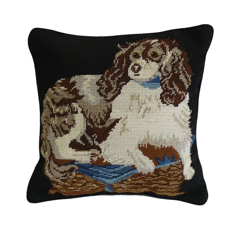 14" x 14" Cocker Spaniel Handcrafted Needlepoint Accent Pillow