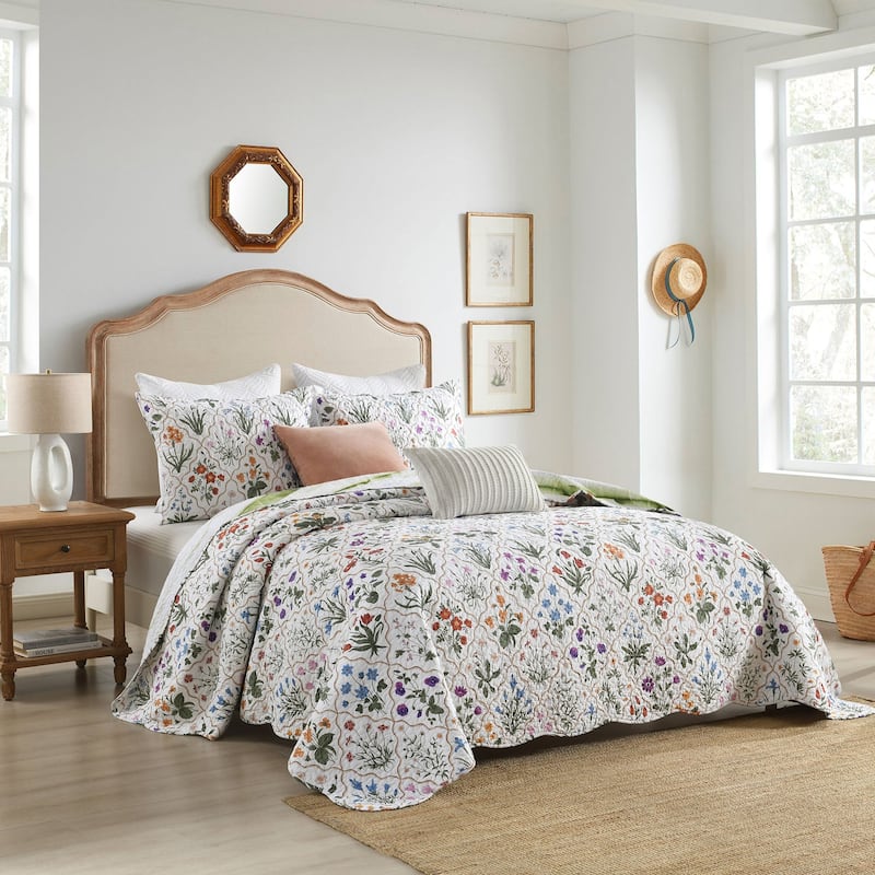 3 Pcs Colorful Botanical Printed Bedspread Set