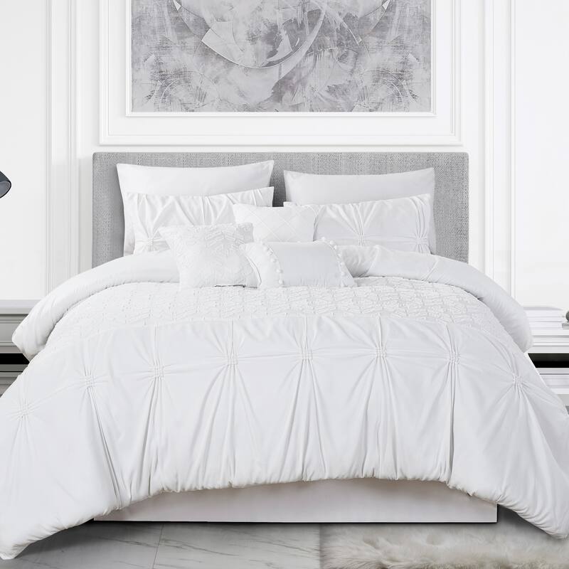 DCP 4 Piece All Season Soft Polyester Bedding Comforter Set,White - White - Queen