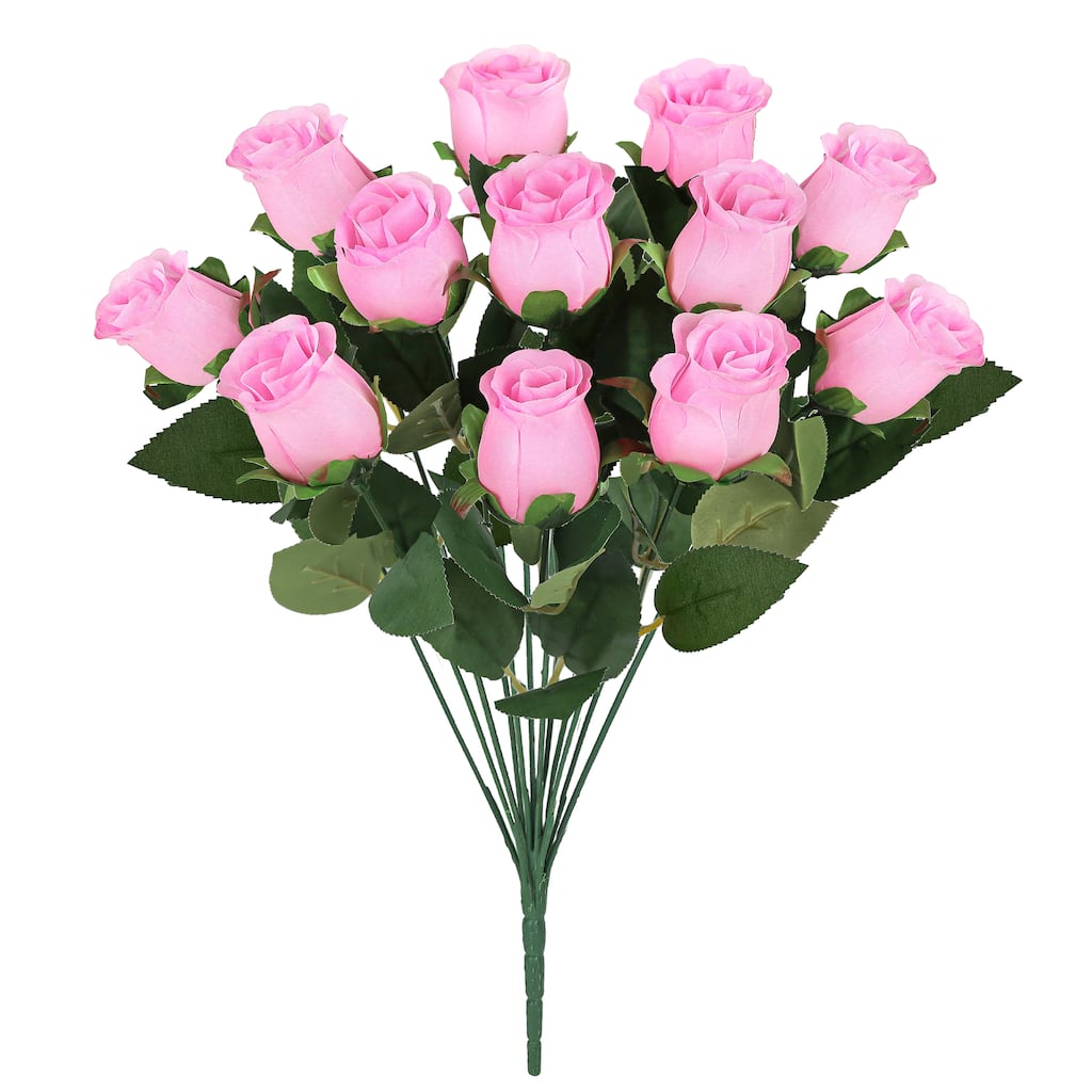 Set of 2 Pink Artificial Rose Bud Flower Stem Bush Bouquet 19.5in - 19.5" L x 12" W x 12" DP