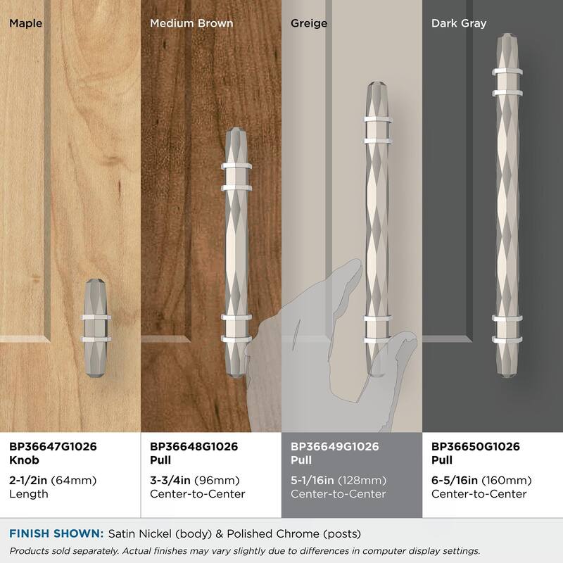 Amerock London 5-1/16 in (128 mm) Center-to-Center Satin Nickel/Polished Chrome Cabinet Pull