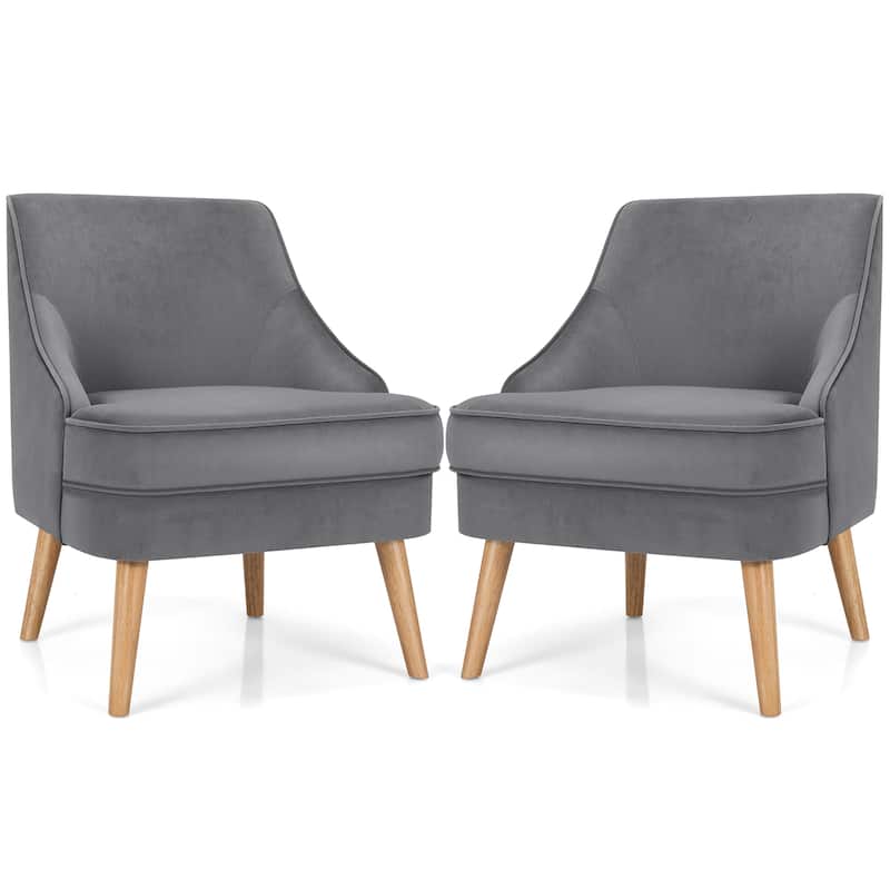 Costway Set of 2 Accent Chairs Velvet Single Sofa Chair w/Rubber Wood