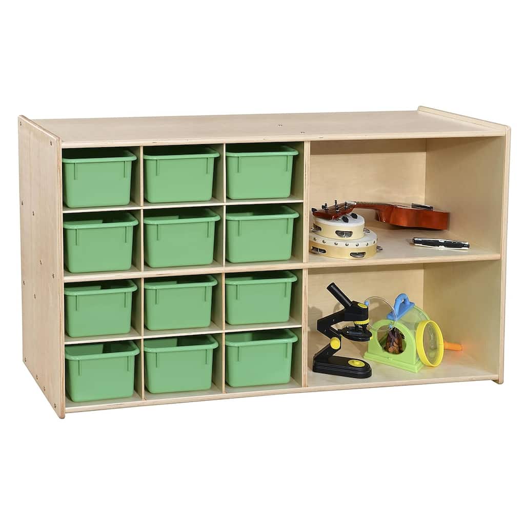 Contender Multi Storage Cabinet With 12 Lime Green Trays, 3 Shelves Classroom Toy and Crafts Organizer for Kids