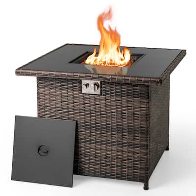 Costway 32.5" Propane Fire Pit Table Outdoor Wicker Gas Firepit with - See Details