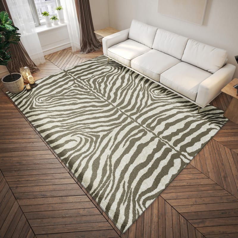 Addison Indoor/ Outdoor Safari Zebra Animal Print Washable Area Rug - 10' x 14' - Taupe