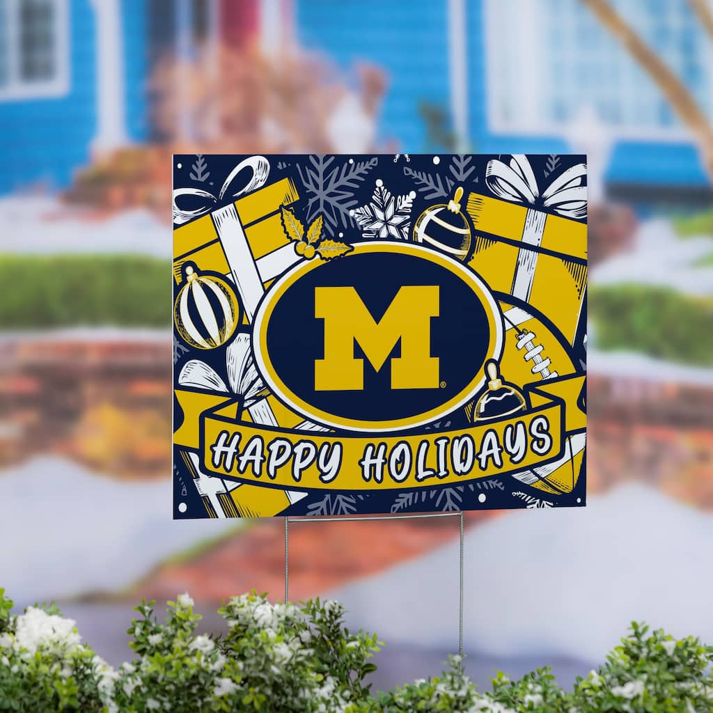 University Of Michigan Yard Sign, Happy Holidays - 24" x 18"