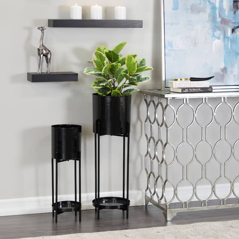 Black or Silver Modern Glam Contemporary Planter Stand (Set of 2) - S/2 24", 33"H - Gloss Black