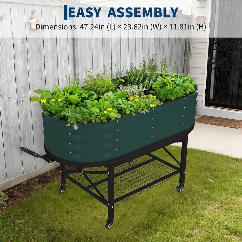Galvanized Raised Garden Bed, Steel Planter Boxes with Wheels and Rack